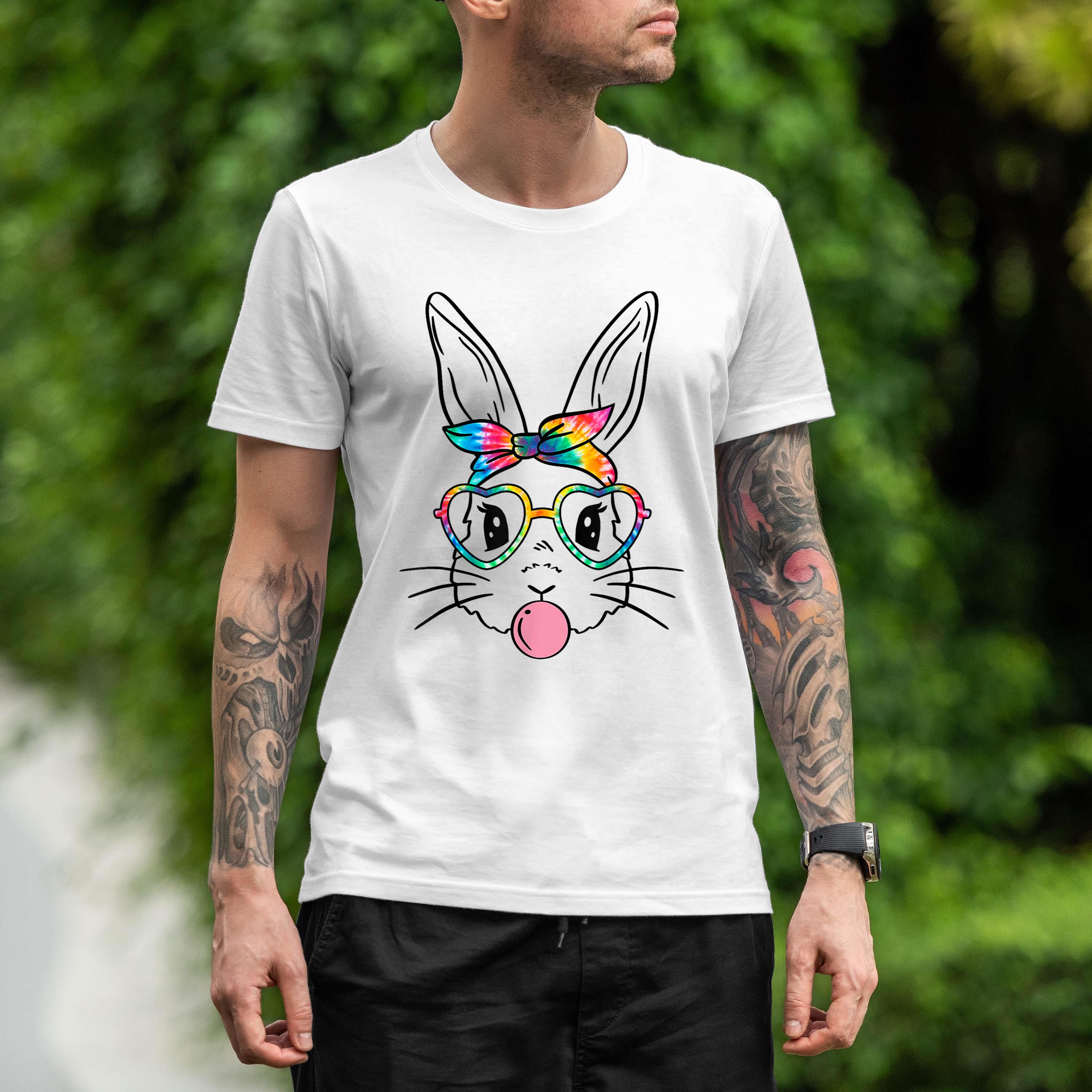 Easter Day Cute Bunny With Bandana Heart Glasses Bubblegum Shirt 